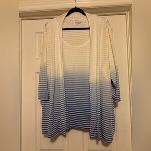 Calvin Klein White and Blue Ombre Stripe Cardigan with Tank